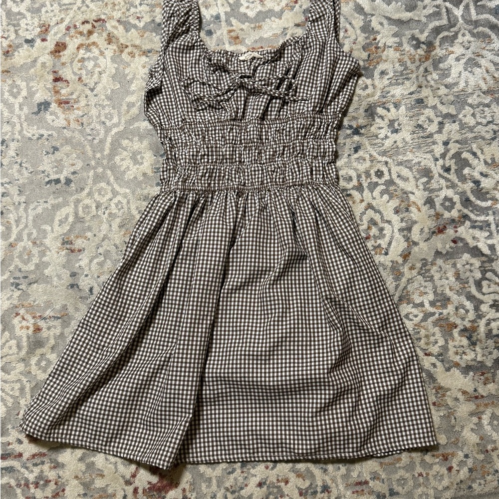 Picnic-core Gingham Smocked Sundress in Brown and White